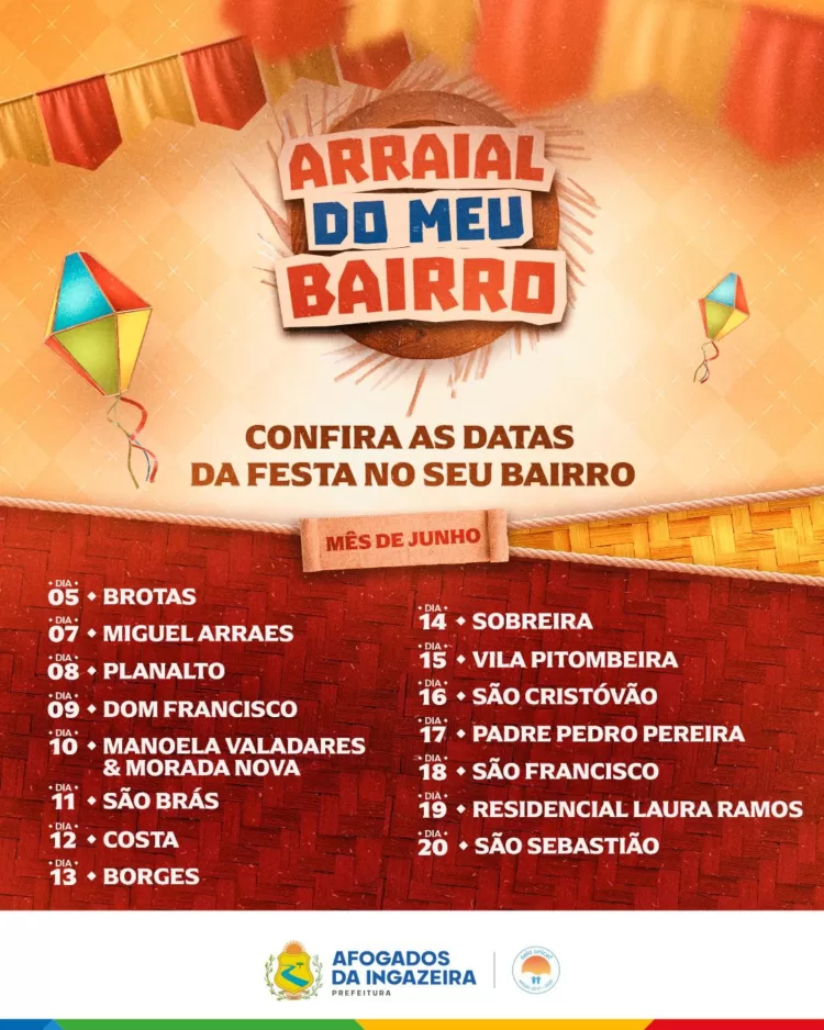 Confira as datas do Arraial do meu bairro em Afogados