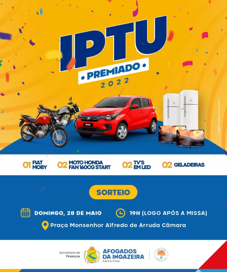 Afogados: sorteio do IPTU premiado será no próximo domingo (28)