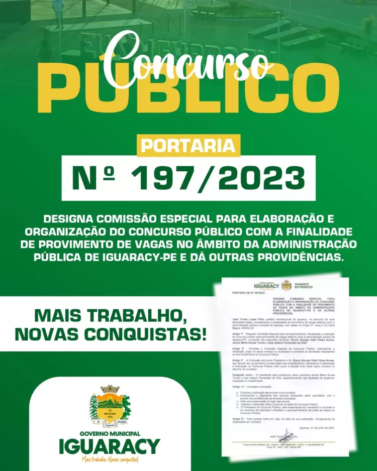 Prefeitura de Iguaracy anuncia concurso público