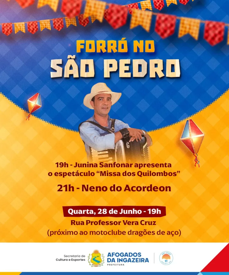São Pedro em Afogados terá Neno do Acordeon e Junina Sanfonar