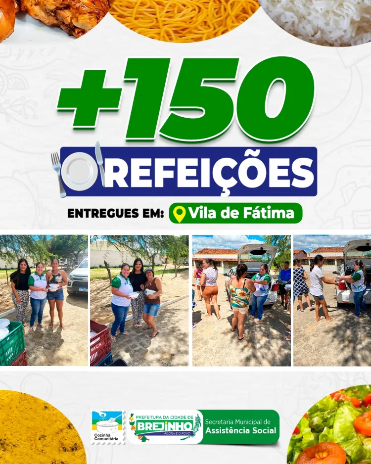 Brejinho: mais 150 refeições são entregues no povoado de Vila de Fátima, nesta segunda-feira