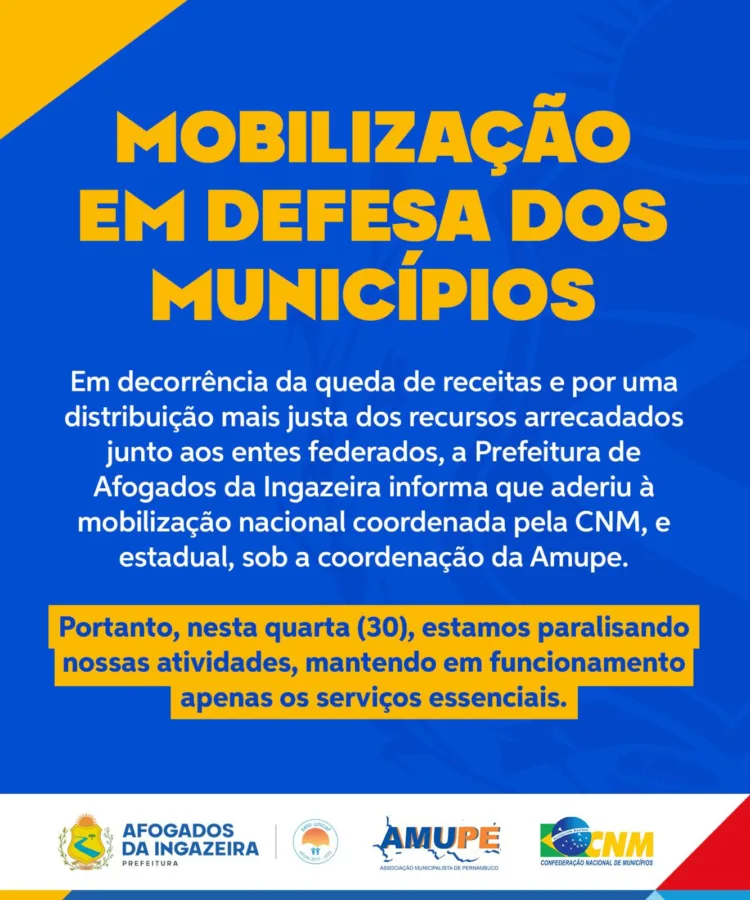 Mobilização em defesa dos municípios. Afogados aderiu.