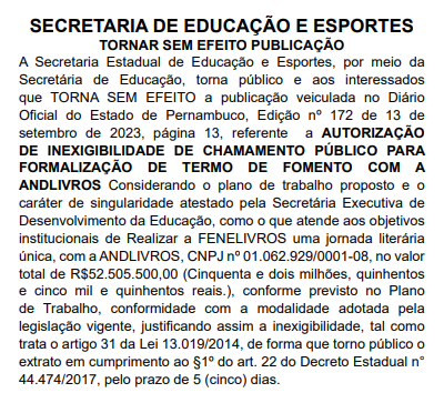 Após denúncia, Governo Raquel Lyra recua em feira literária de R$ 52 milhões