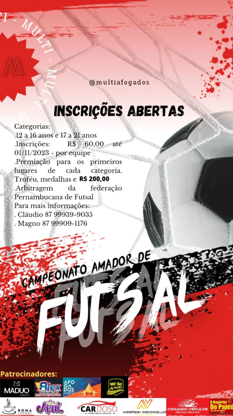 Aberto inscrições para o Campeonato de Futsal do MULTI