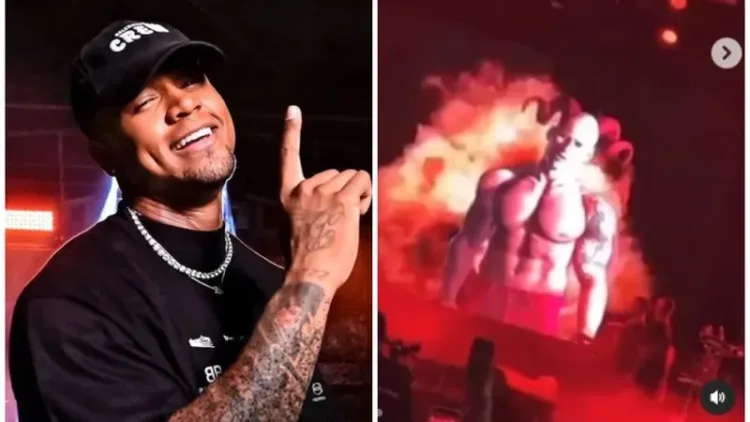Léo Santana é criticado após abrir show com imagem do diabo
