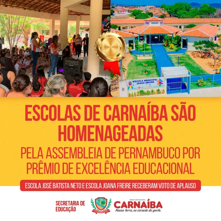 Escolas de Carnaíba são homenageadas pela Assembleia de Pernambuco por prêmio de excelência educacional
