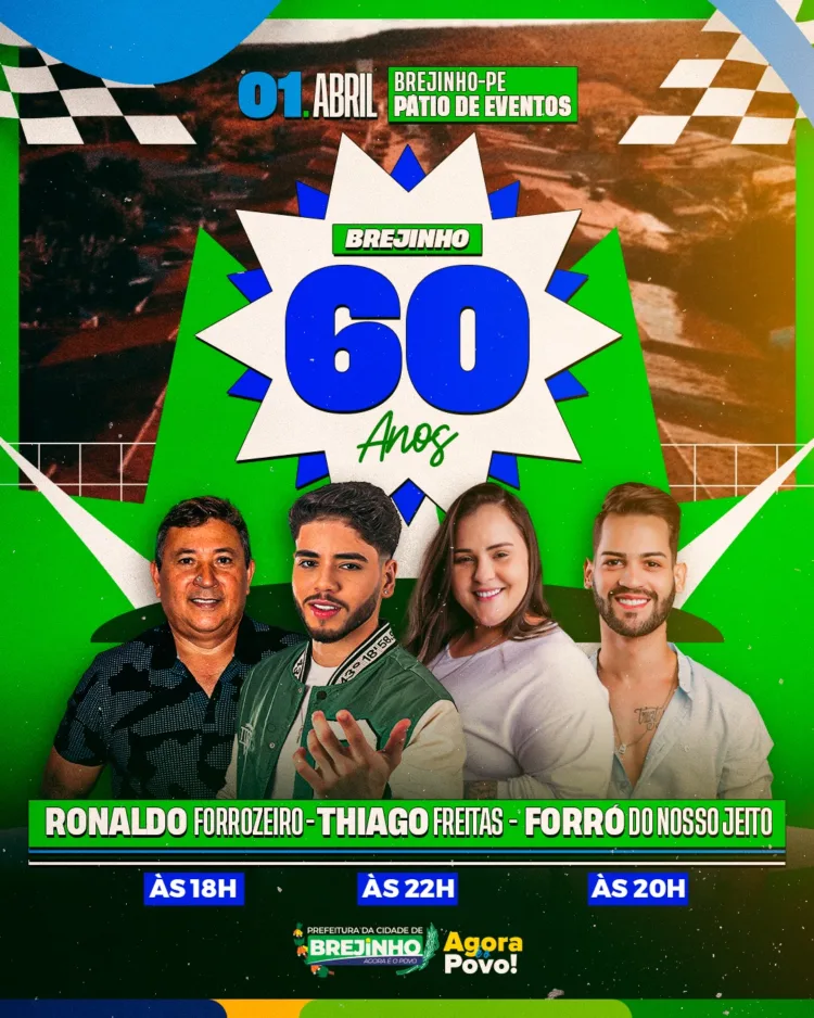 Prefeitura de Brejinho divulga programação da semana dos 60 anos de Emancipação Política