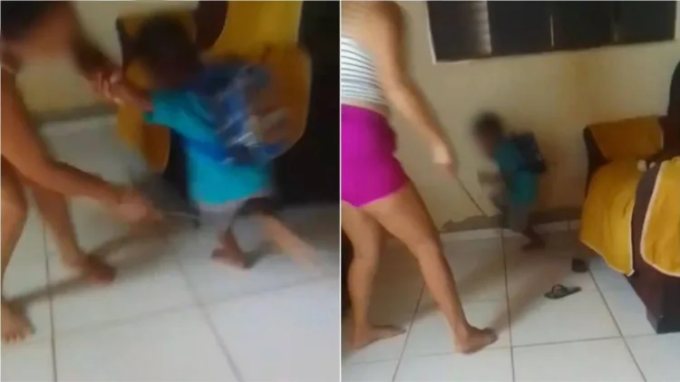 Mulher espanca filho de 3 anos com cipó, filma e manda para a professora