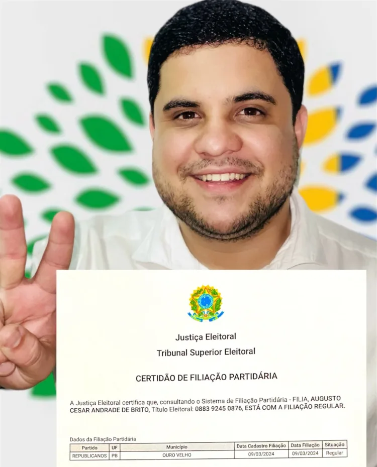 O advogado Dr. Augusto Andrade se filia no Republicanos para disputar as eleições do Poder Legislativo em Ouro Velho-PB