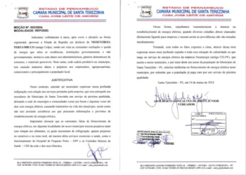 Câmara de Santa Terezinha aprova Moção de Repúdio à Neoenergia Pernambuco