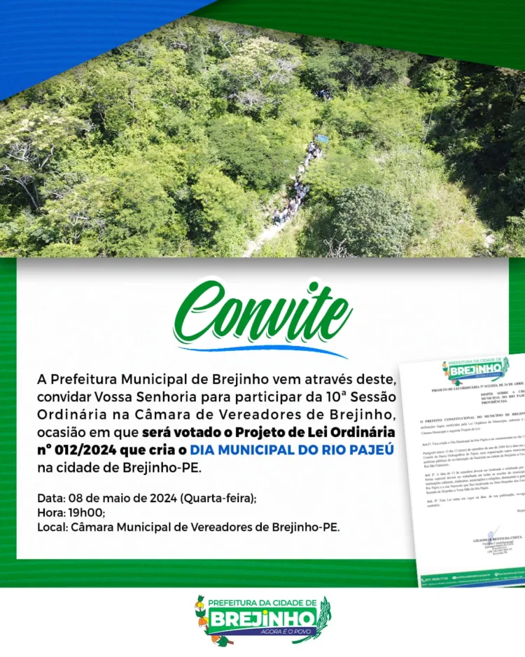 Prefeitura Municipal de Brejinho envia para a Câmara de Vereadores Projeto de Lei que cria o Dia Municipal do Rio Pajeú