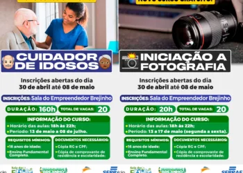 Prefeitura de Brejinho, através da Sala do Empreendedor, está oferecendo cursos gratuitos de Cuidador de Idosos e Iniciação a Fotografia