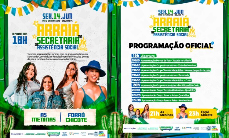 Prefeitura de Brejinho realizará o Arraiá da Secretaria de Assistência Social nesta sexta-feira(14)