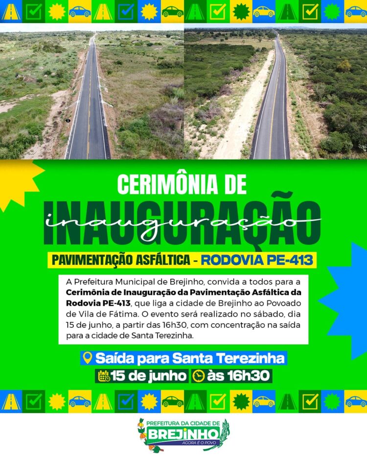 Prefeitura de Brejinho realizará inauguração da Rodovia PE-413