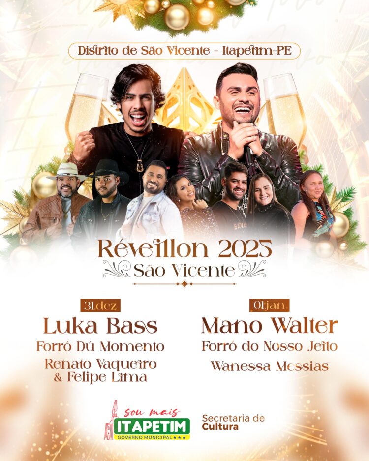 Mano Walter e Lucas Bass são anunciados pela Prefeitura de Itapetim como atrações do Tradicional Réveillon do Distrito de São Vicente