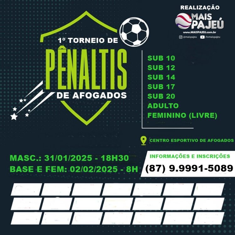 Inscrições estão abertas para 1º Torneio de Pênaltis de Afogados da Ingazeira