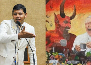 Deputado aciona MPF contra grafite na UFBA que mostra papa tomando café com diabo