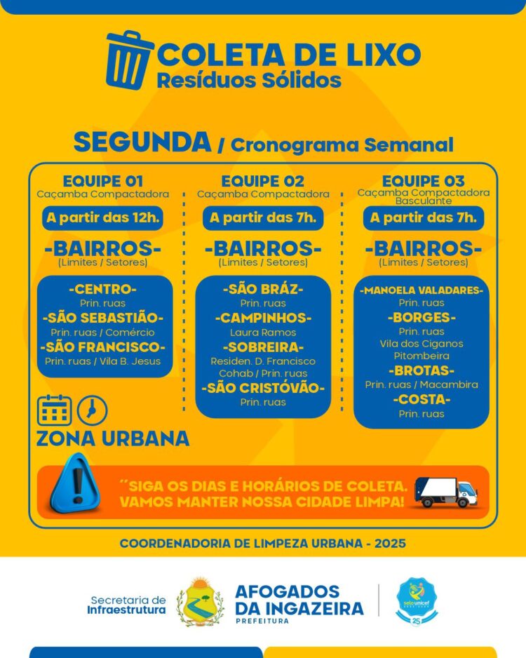 Limpeza urbana: Prefeitura de Afogados reforça divulgação do calendário de coleta