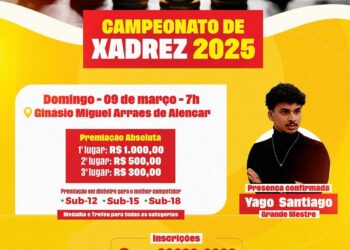 Campeonato de Xadrez de Itapetim acontece neste domingo com a presença do Grande Mestre Yago Santiago