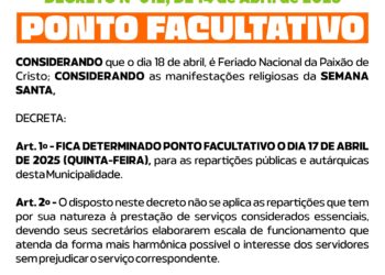 Decreto institui ponto facultativo em Ingazeira para o dia 17 de abril