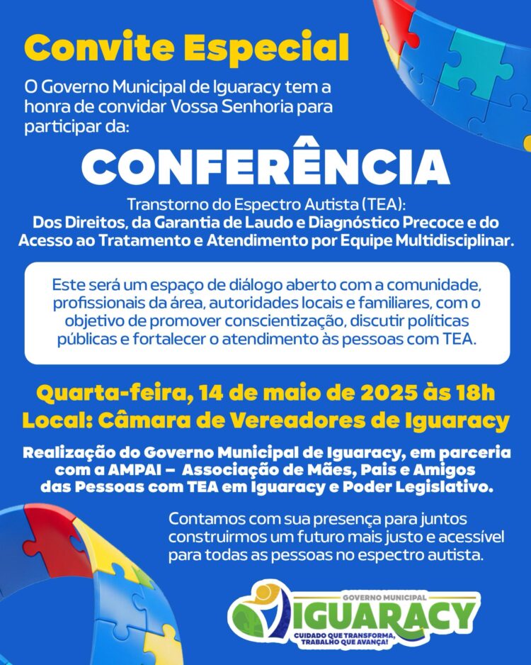 Prefeitura de Iguaracy promove hoje conferência para fortalecer políticas de inclusão e atendimento às pessoas com TEA