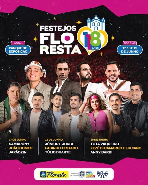 Floresta celebra 118 anos com João Gomes, Zezé Di Camargo & Luciano e muito mais