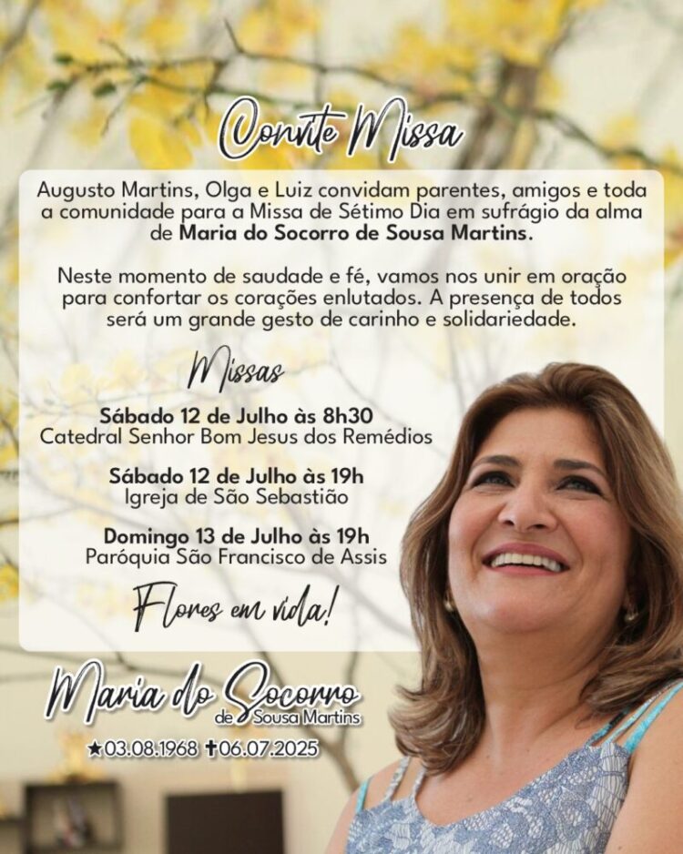 Catedral e Igrejas São Francisco e São Sebastião celebram missas em memória de Socorro Martins