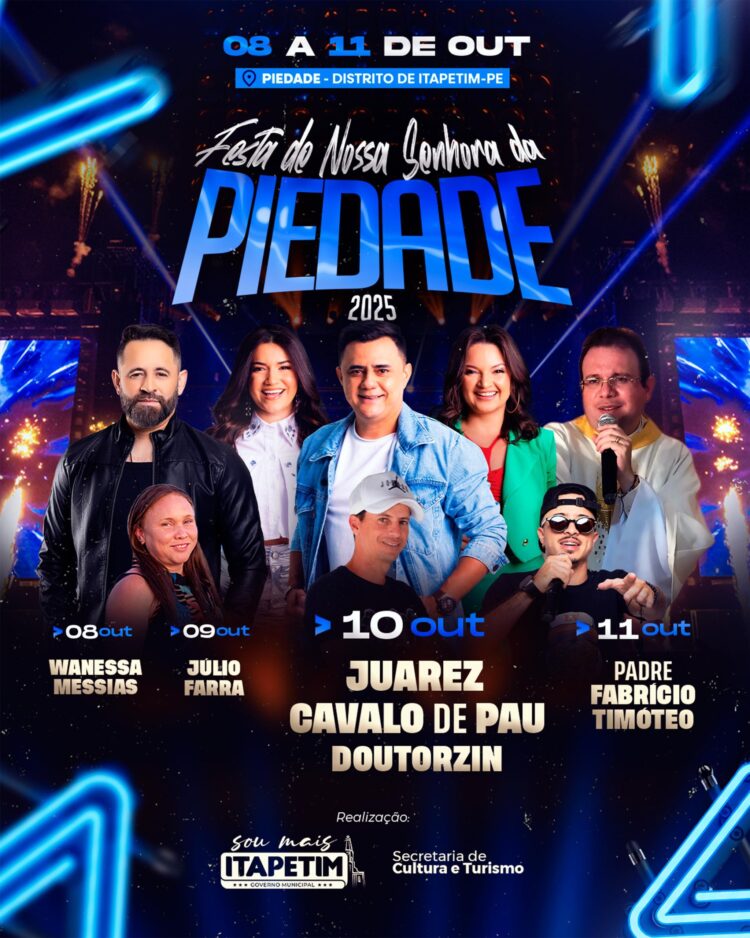 Prefeitura de Itapetim divulga atrações da Festa de Nossa Senhora da Piedade no Distrito de Piedade do Ouro