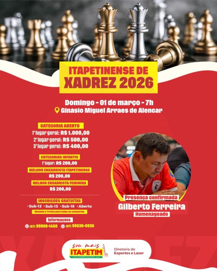 Itapetim realiza Campeonato de Xadrez no próximo domingo (1º)