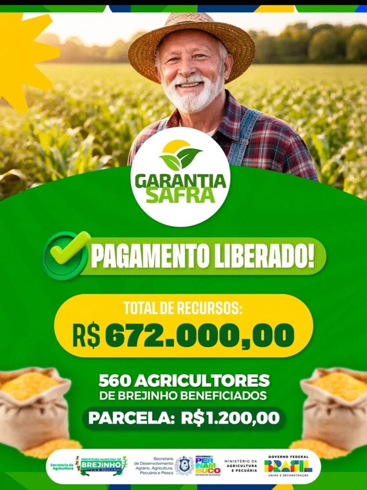 Brejinho injeta R$ 672 mil na economia com pagamento do Garantia Safra a 560 agricultores