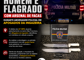 Homem é flagrado com arsenal de facas durante abordagem policial em Afogados da Ingazeira