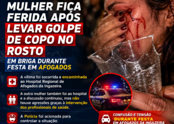 Mulher fica ferida após levar golpe de copo no rosto em briga durante festa em Afogados