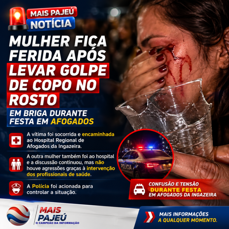 Mulher fica ferida após levar golpe de copo no rosto em briga durante festa em Afogados