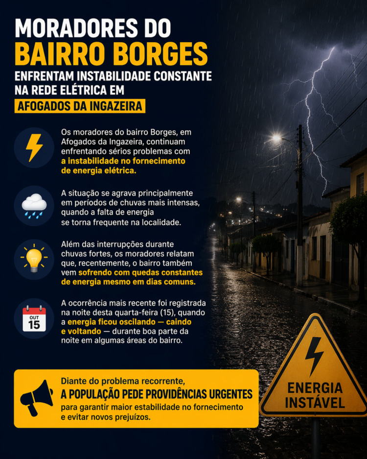 Moradores do bairro Borges enfrentam instabilidade constante na rede elétrica em Afogados da Ingazeira