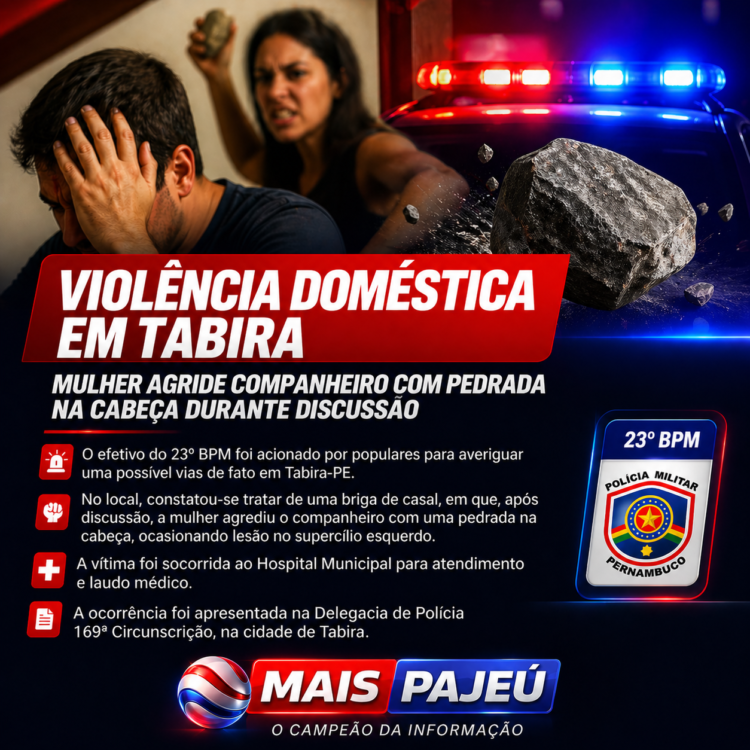 Mulher agride companheiro com pedrada na cabeça após discussão em Tabira