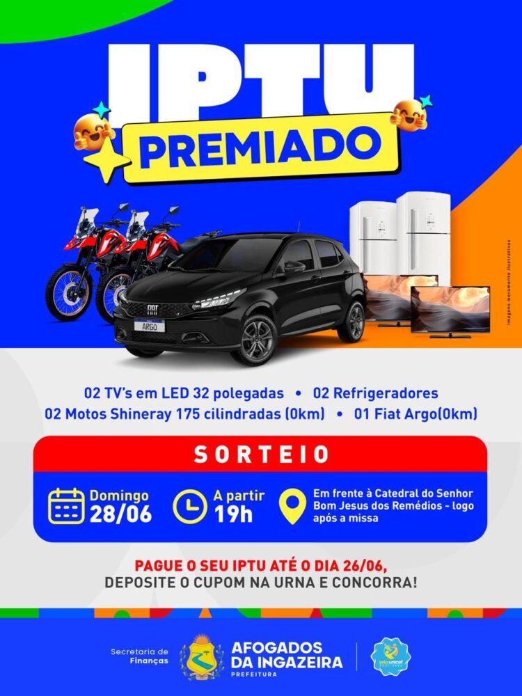 Prefeitura de Afogados promove sorteio do IPTU premiado neste domingo