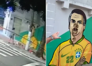 Mulher é flagrada ao esfregar cocô de cachorro em imagem de Bolsonaro