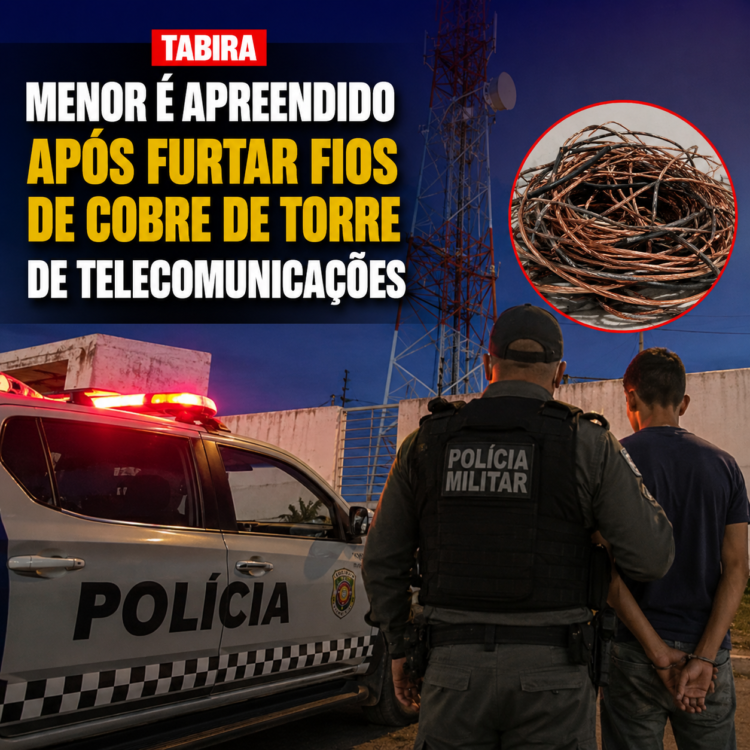 Menor é apreendido após furtar fios de cobre de torre de telecomunicações em Tabira