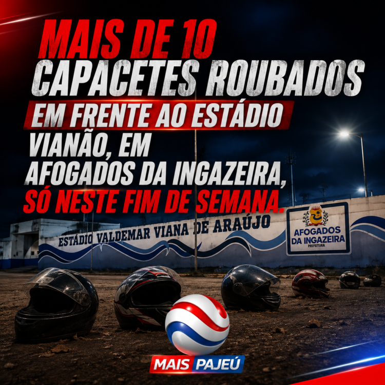 Mais de 10 capacetes são roubados em frente ao Estádio Vianão, em Afogados da Ingazeira
