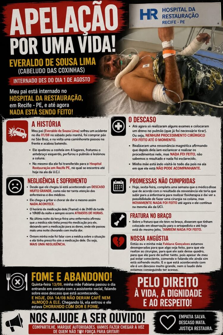 Família denuncia suposto descaso com paciente internado no Recife