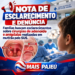 NOTA DE ESCLARECIMENTO E DENÚNCIA